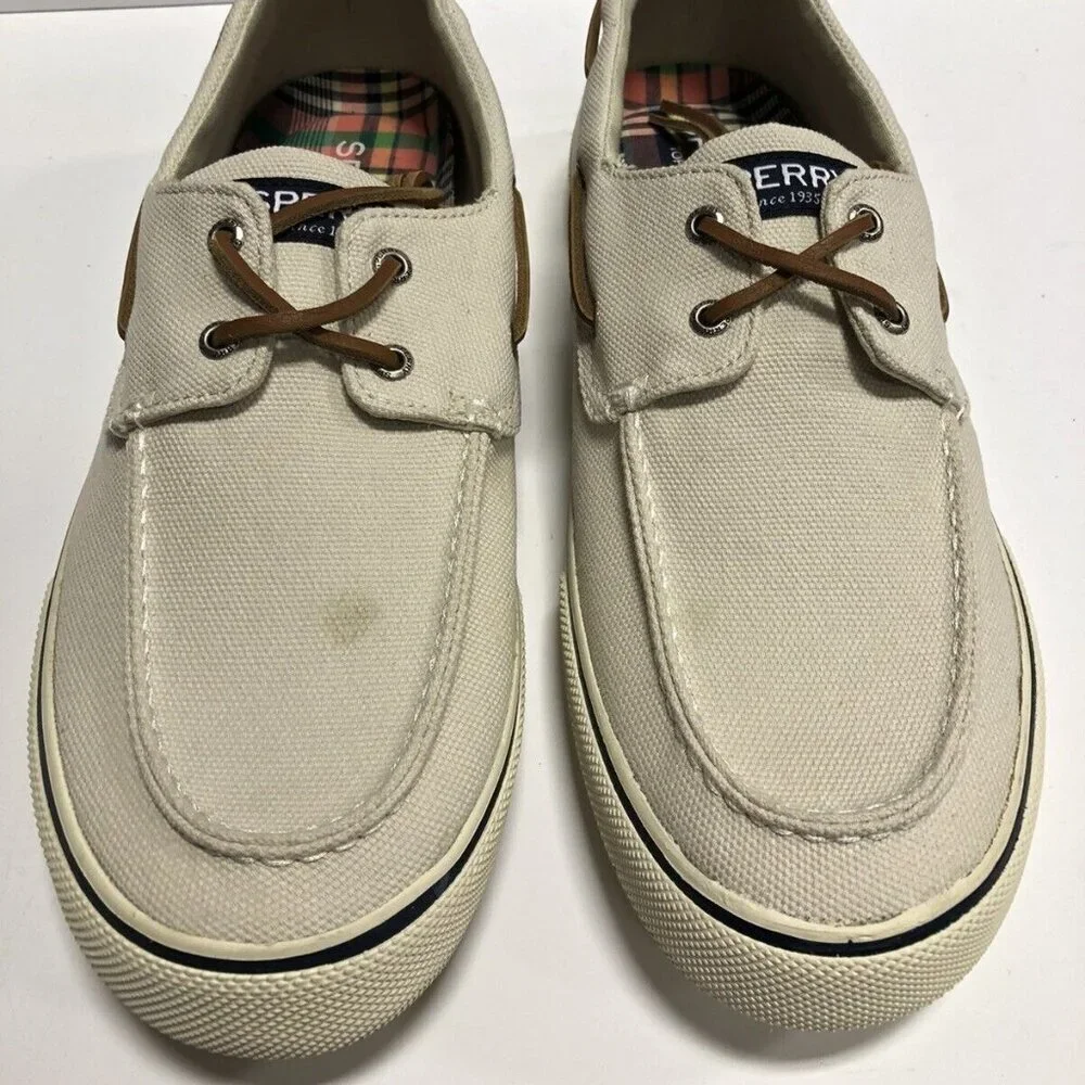 Sperry Men's Bahama II Distressed Boat Shoe Off White Size 13 M